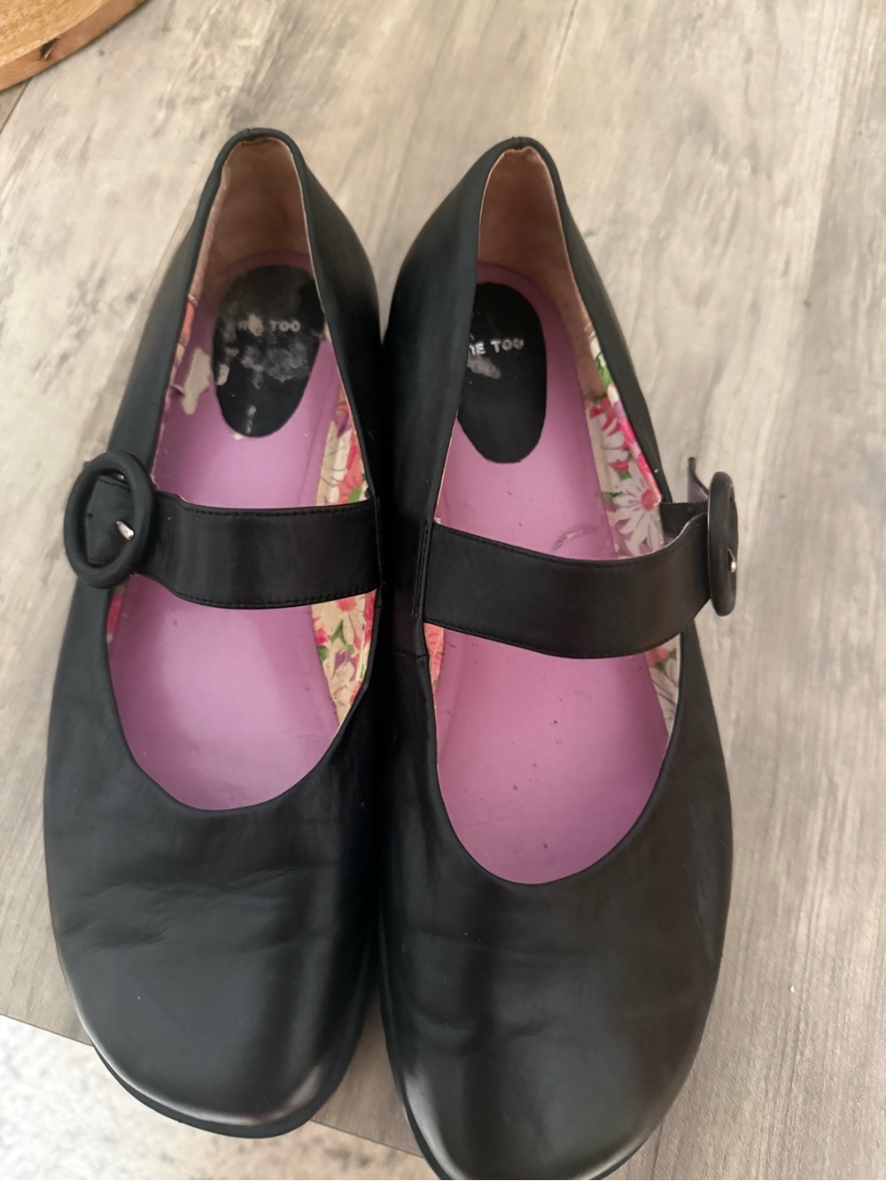 Me Too Black Soft Leather Mary Jane Flats with Buckle Strap
